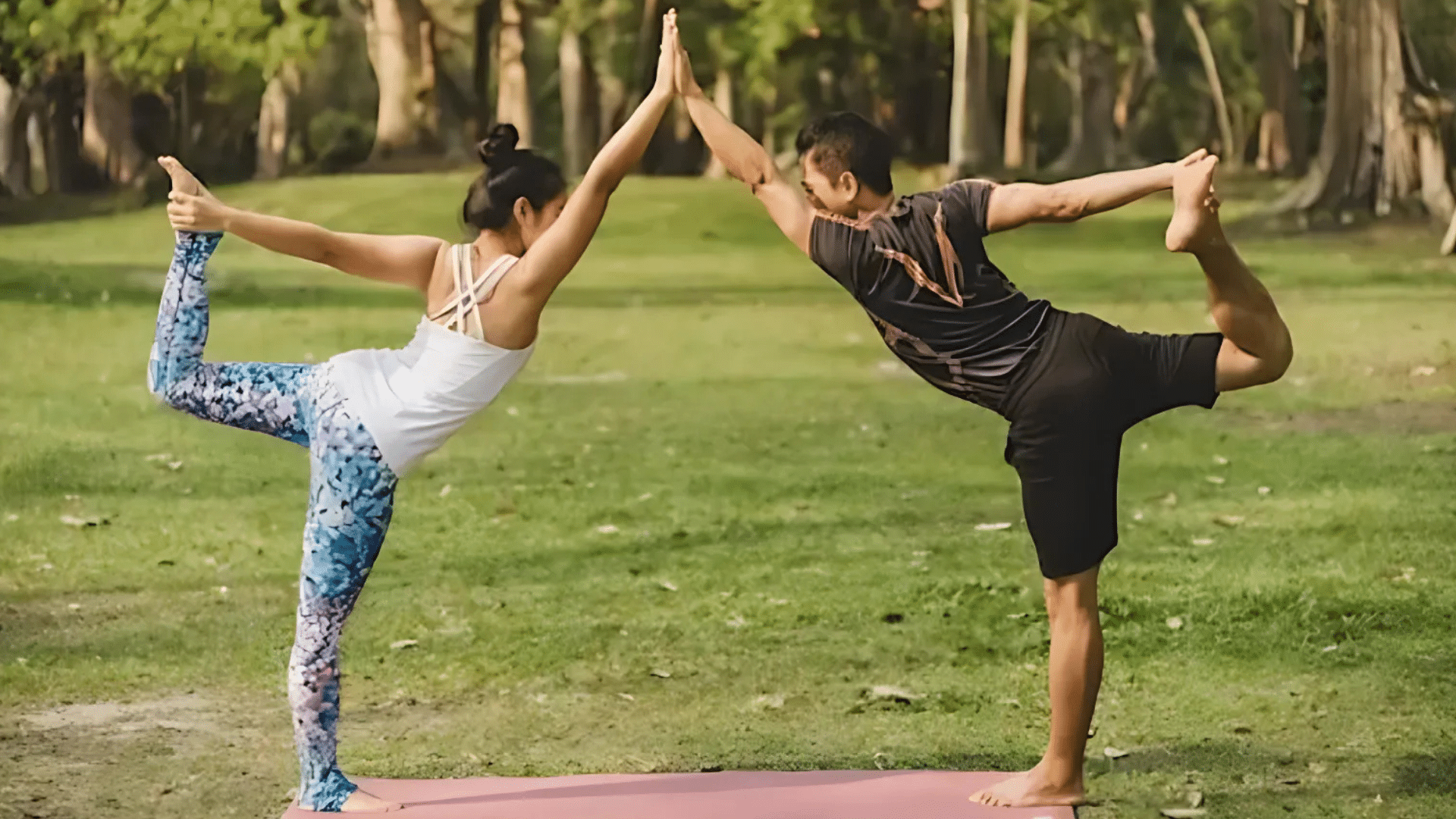 Temple Pose: Standing Partner Stretch